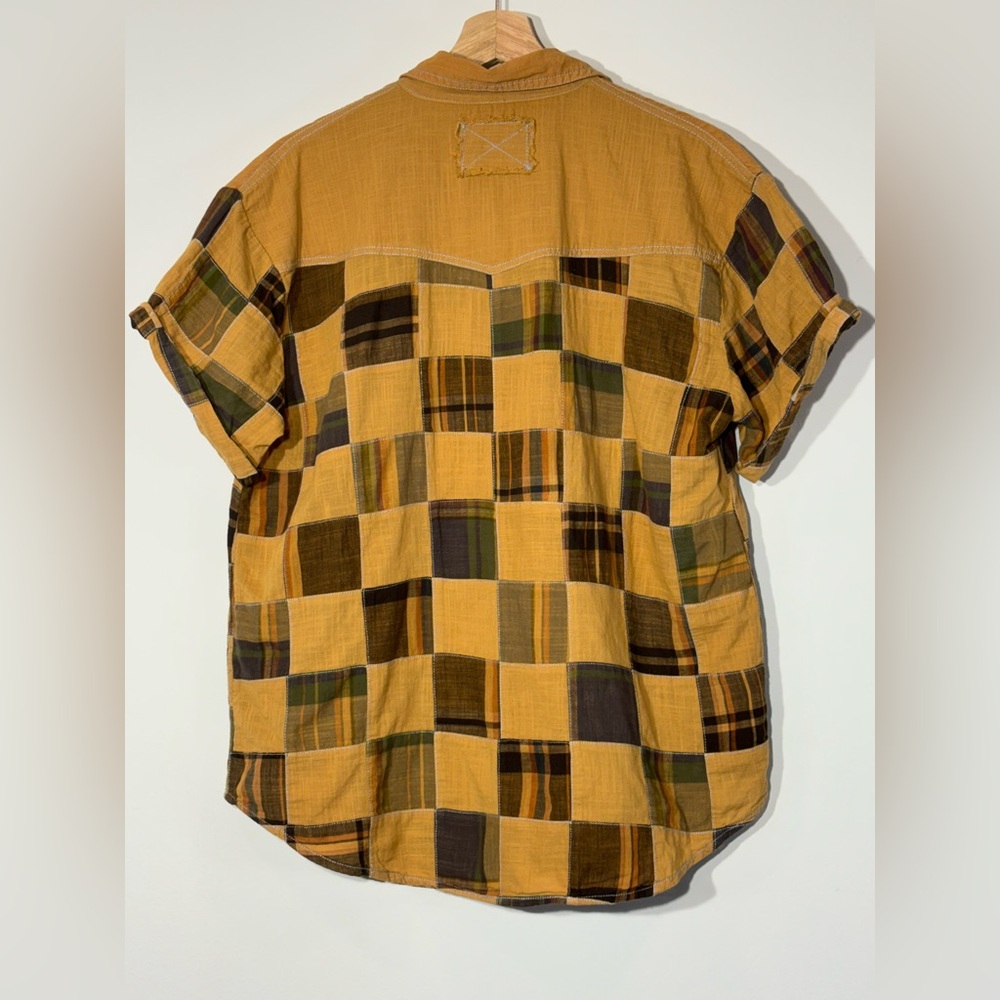 Free People Charleston Madras Check Mustard Plaid Button-Up Shirt Size XS - Picture 4 of 11